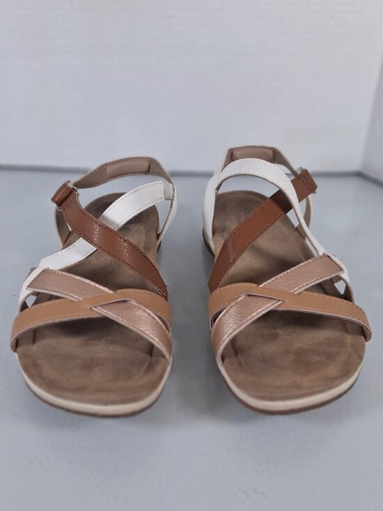 Earth Shoes - Earth Women's Strappy Sport Sandals Size 7W Tan Brown And White Comfort Shoes